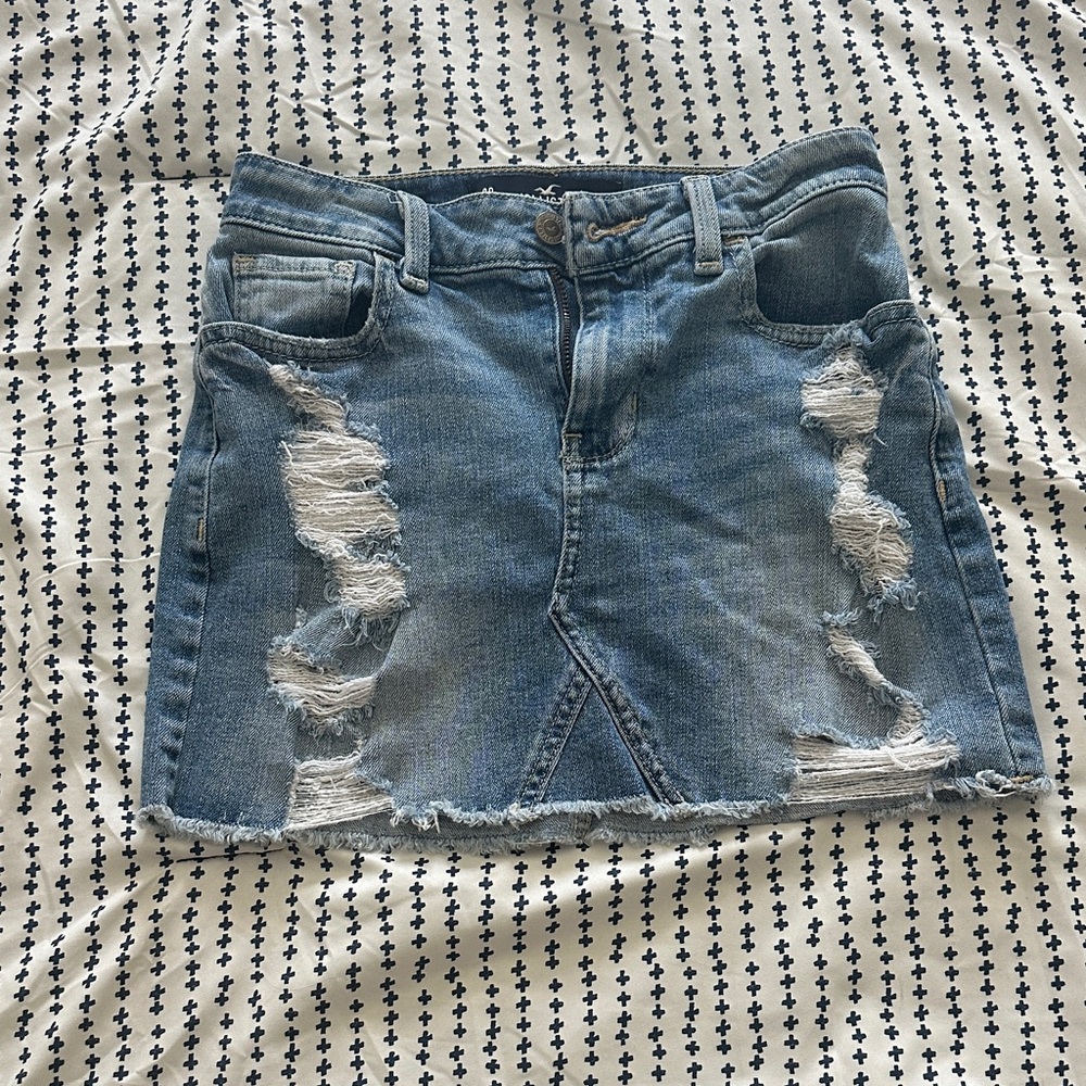 Hollister Light Blue Ripped Mini Skirt